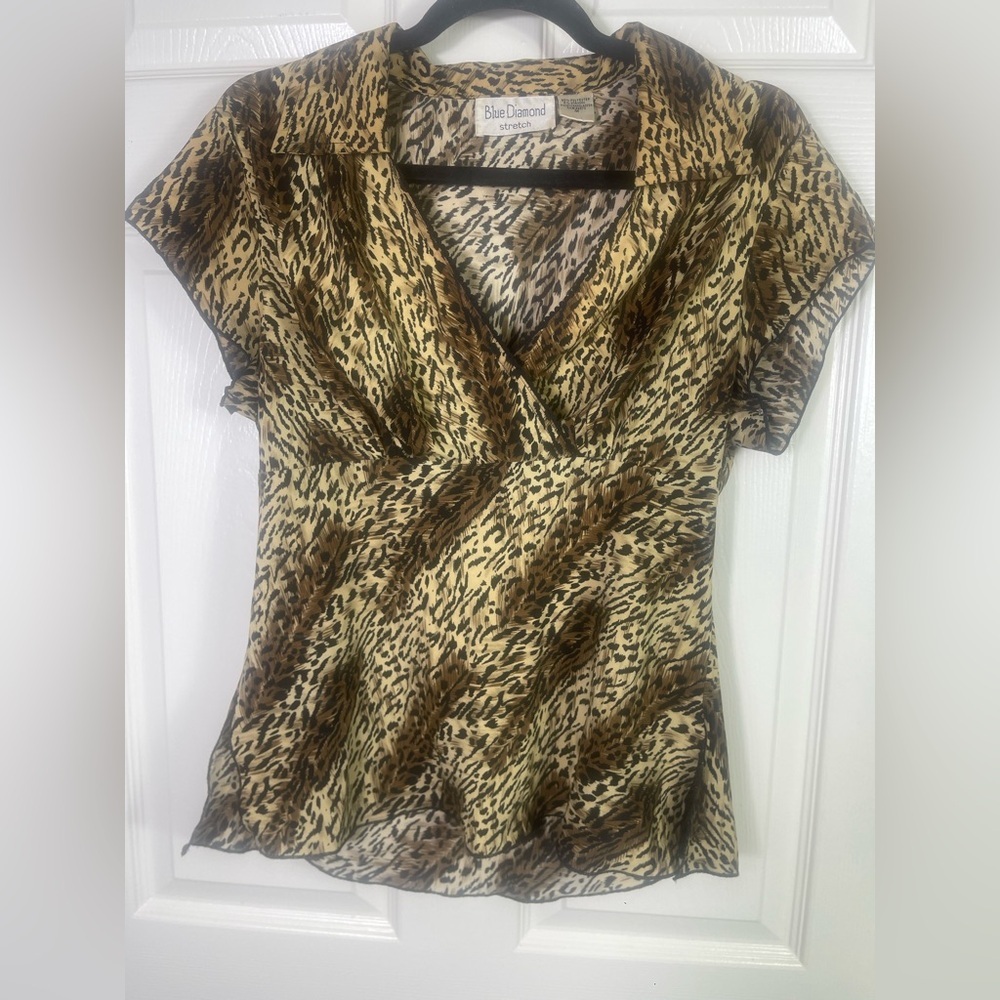 Y2K  v neck Brown Leopard Print Blouse